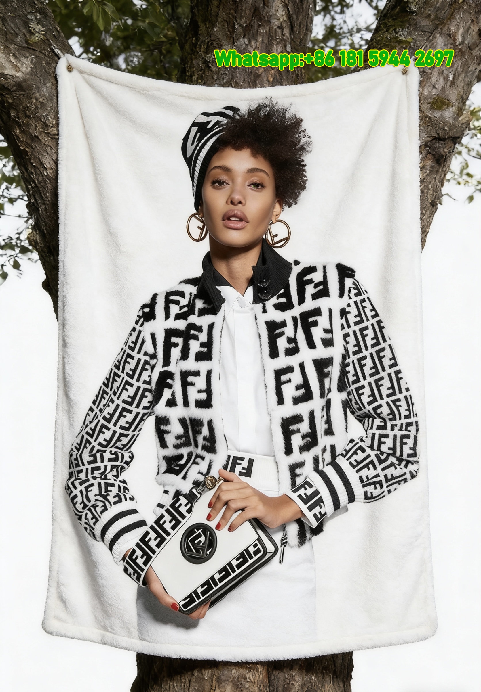 Fendi FF Monogram Model Look Flannel Sofa Throw Blanket Luxury Designer IMG_9367